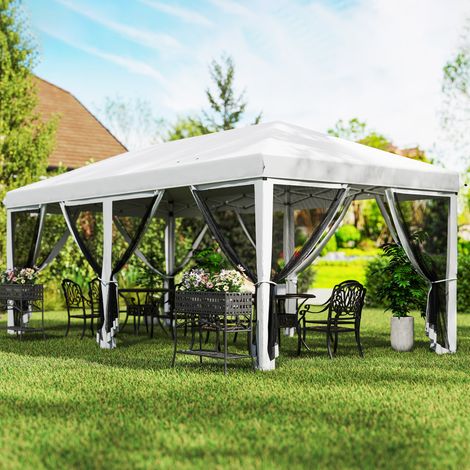 Carpa Plegable Pop-Up Gazebo 6x3 m con 6 Paredes Laterales de Malla Anti-UV y Bolsa de Transporte Crema