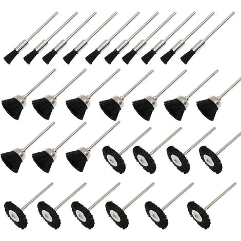 Set di 30 spazzole lucidanti in nylon morbido con setole metalliche, adatte per punte da trapano rotanti. (1/5)
