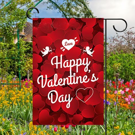 Drapeau de Saint-Valentin Coeur Double Face Toile de Jute Décoration Jardin pour Fête des Amoureux (1/5)