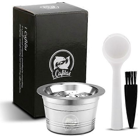 Capsule de café portable en acier inoxydable réutilisable avec cuillère intégrée pour TCHIBO Cafissimo (1/5)