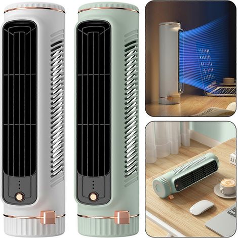 Ventilateur tour à 3 vitesses, ventilateur de bureau sans pales, ventilateur personnel multifonction, ventilateur portable sur pied et couché pour chambre, maison ou bureau (blanc) (1/5)