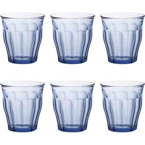 Duralex – Verre à eau en verre trempé 250 ml bleu – Lot de 6 – Résistant aux chocs et aux variations de température – Empilable
