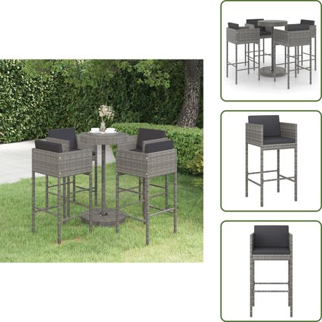Ensemble de bar de jardin 5 pcs et coussins Résine tressée Gris - Ensemble De Salon De Jardin - Mobilier De Jardin - Set De Bar Extérieur - Table Basse Extérieure - Chaises De Jardin