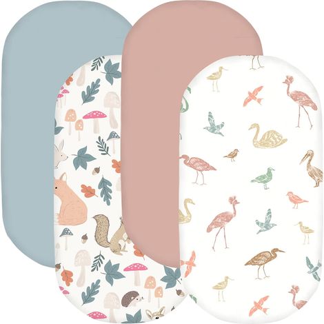 4-Piece Baby Bed Sheets 41 x 81 cm 100% Breathable Microfibre Removable and Washable Mattress Protector Cute Patterns for Cot and Baby Mattress (Forest Friends) (1/5)