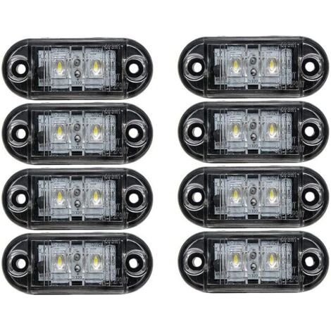 Feux de position latéraux pour voiture, lot de 8 feux de signalisation universels à LED 12 V/24 V pour camions, remorques, fourgonnettes, caravanes et poids lourds (blanc). (1/2)