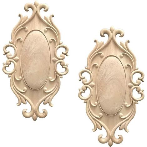 Moulure Decorative Bois 2 Pièces Ovale Non Peinte Decoratif Artisanat Bois Sculpte Decal pour Décoration Meuble de Cuisine Meubles, 20 11 cm (1/4)