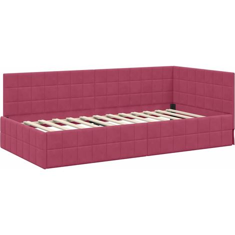 Lit simple,Lit Adulte,Cadre de lit d'angle Bordeaux 100 cm x 200 cm tissu CFW177088 (1/5)