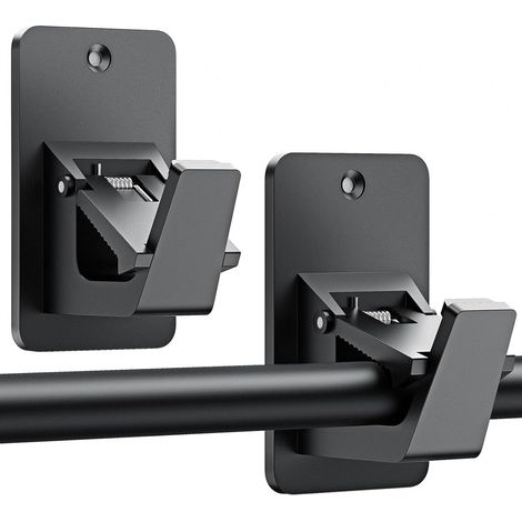 Lot de 2 supports de tringle à rideaux universels, sans perçage, auto-adhésifs 3M jusqu'à 13,6 kg, sans clous pour salle de bain, chambre à coucher, salon, cuisine (2 pièces, noir) (1/5)