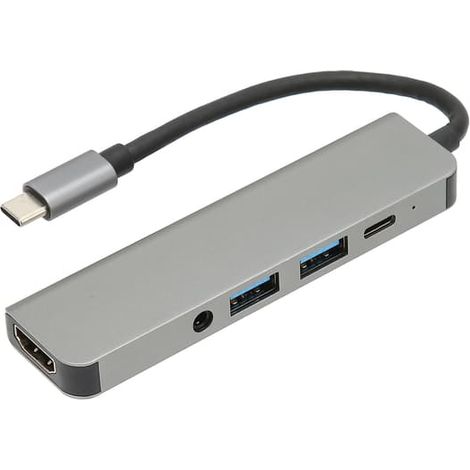 Hub USB-C 5 en 1 : transmission 5 Gbit/s, port USB-C vers audio PD, extension pour souris et clavier. (1/5)