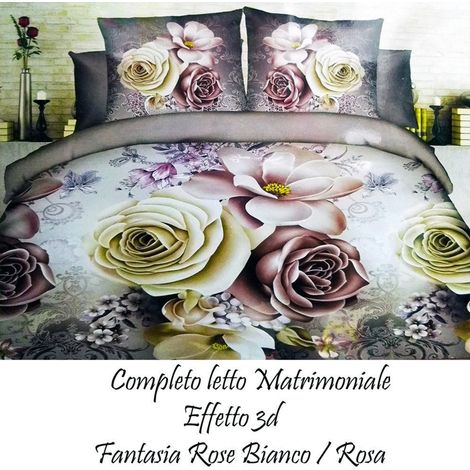 TrAdE Shop Traesio - Completo Letto 3d Lenzuola Matrimoniale Sotto Sopra Copricuscini Rose Colorate -