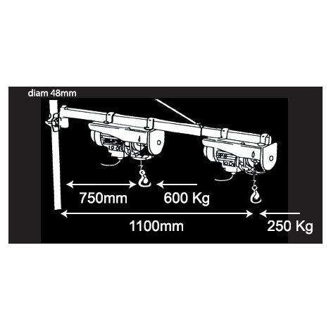 Mecafer – Potence pivotante 600 kg – Charge maximale 600 kg pour 750 mm – Diamètre 48 mm – Conçue pour travaux de levage intensifs