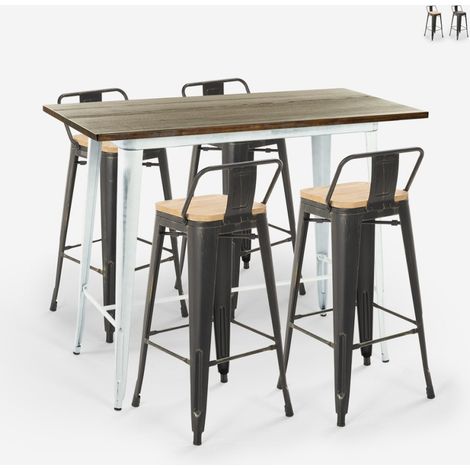 conjunto belcourt mesa alta para barra blanca 4 taburetes metal con respaldo - Natural (1/5)