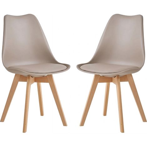 2 Chaises Tulipes Salle à Manger Scandinaves Bm Home Salle de Bureau, Pieds en Bois de Hêtre Massif, Couleur TAUPE
