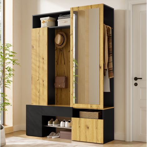 Armario recibidor con espejo de cuerpo entero, zapatero y perchero de MDF 127 x 35 x 180,5 cm OKWISH (1/5)