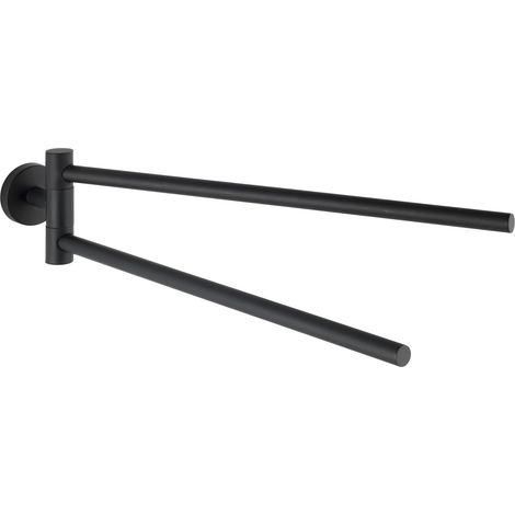 WENKO Portasciugamani da parete per Bagno Uno Bosio Black, Barra portasciugamani da parete con 2 bracci mobili, Acciaio Inox, 5,5x9x43 cm, Nero opaco (1/4)