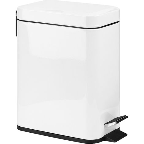 Poubelle ménagère silencieuse 5L en acier inoxydable blanc pour cuisine salle de bain avec pédale