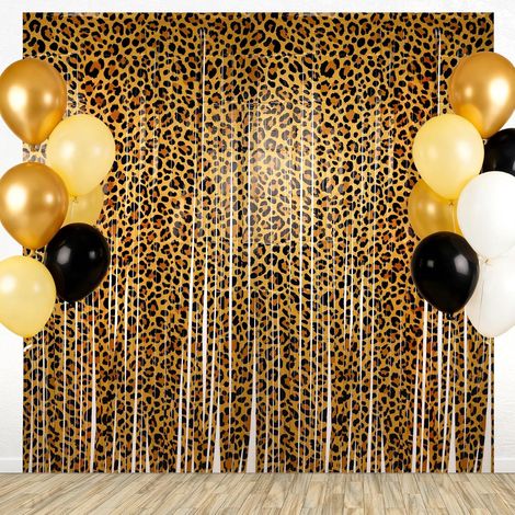 2pcs Rideaux à Franges Imprimé Léopard, 200x100cm Fond à Franges Imprimé Léopard Accessoires pour Photomaton sur Le Thème du Guépard pour Enterrements Vie Jeune Fille Anniversaires (1/5)