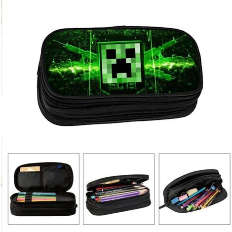 Trousse Minecraft, trousse pour écoliers et enfants, grande capacité, sac à fournitures scolaires, vente en gros, double compartiment élastique, portable. K