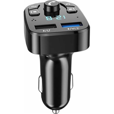 Émetteur FM Bluetooth pour voiture, lecteur MP3 sans fil, musique stéréo, chargeur voiture 2 ports USB, appels mains libres, compatible clé USB, affichage tension batterie (1/5)