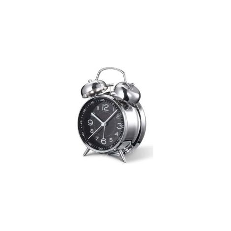Sveglia analogica super silenziosa con retroilluminazione - 11,5 cm - Con doppia campana - Sveglia meteo retrò per chi ha il sonno pesante - Funziona a batterie (nera) - Crezuo
