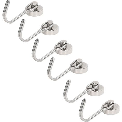 Set mit 6 kleinen, stabilen und leichten drehbaren Magnethaken, Tragkraft 0-5 kg, vernickelt, zur Aufbewahrung und Montage (1/5)