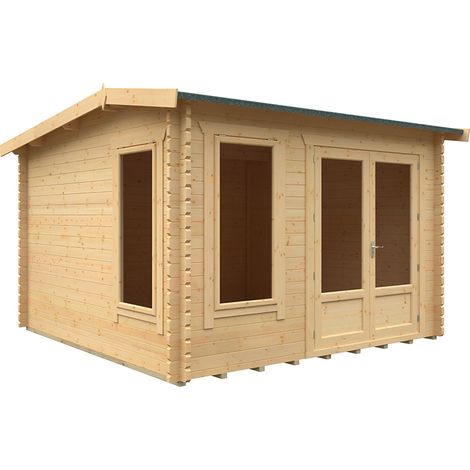 12x12w The Longleat Plus 44mm Cabin - L355 x W355 x H247 cm - Solid Wood/Softwood/Pine - Natural