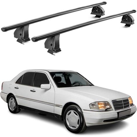 OMAC Stahl Dachträger Querträger Mercedes C Klasse W202 1993-2000 – TÜV / DIN 75302:2019 – Abschließbar – Max. 75 kg – 2 Stangen – Schwarz (1/5)
