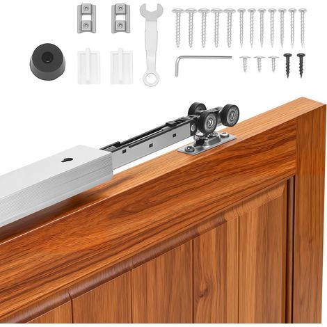 Kit de Quincaillerie pour Porte Coulissante Rail 113,5 cm, Système Coulissant pour Porte à Galandage avec Mécanisme de Fermeture Amortie, pour Vantail Simple Épaisseur 2,5-4,5 cm Largeur 61 cm (1/5)
