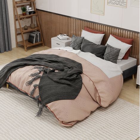 Lit cadre en tissu gris et métal 160x200 cm, design moderne, sans matelas (1/5)