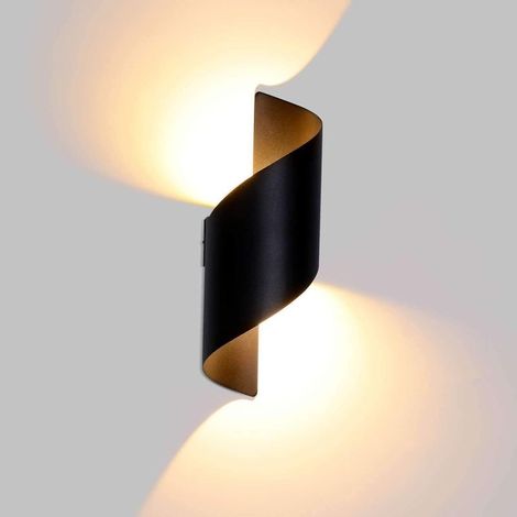 10W Applique Murale Spirale Intérieu Extérieurex LED IP66 Lampe Murale Up Down en Aluminium Intérieu Lumière Applique Murale pour Bar, Chambre à Coucher, Cuisine,Blanc Chaud 3000K(Noir) [Classe énergé (1/5)