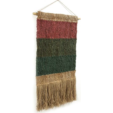 Tapisserie murale tissée multicolore style bohème chic - multicolore naturel avec nuances rouge vert beige (1/3)