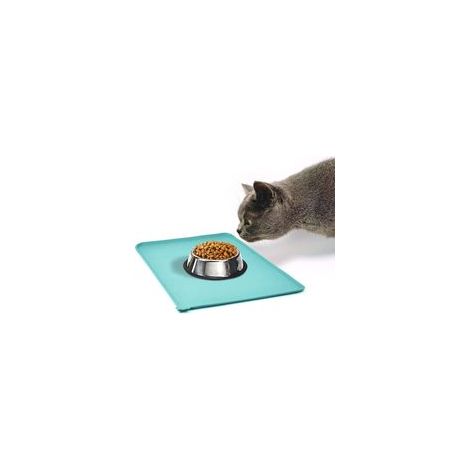 Tapis de gamelle pour chiens et chats, imperméable et antidérapant en silicone, pour gamelles d'eau et de nourriture, 47 x 30 cm, turquoise (1/5)