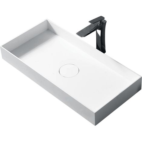 Bernstein – Lavabo freestanding in ghisa minerale angolare 80cm – Superficie liscia e non porosa – Facile da pulire – Bianco opaco (1/5)