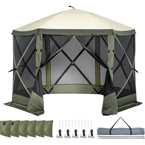 Tente Gazebo Pop-Up 6 Côtés 10x10FT avec Moustiquaires et Parois Amovibles, Abri Solaire à Montage Rapide, Vert Armée (1/5)