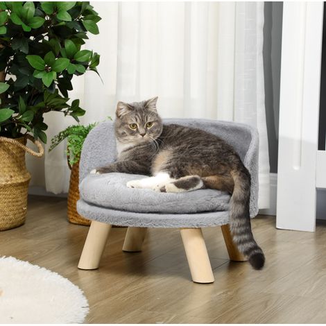 Cama para perros y gatos con cojín, 40,5 x 33 cm, gris, patas de madera de pino OKMYHOME (1/5)
