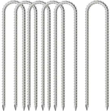 6 Pièces Chevilles De Trampoline, 30CM Piquets De Sol Galvanisés Ancrages à Usage Intensif Piquets D'armature en Forme De U avec Nervures Antidérapantes pour Camping Tentes Auvents Remises (1/5)