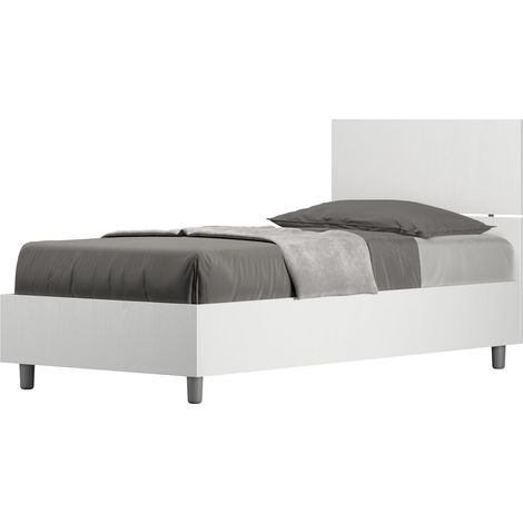 Letto Singolo 80x190 cm con Rete e Contenitore Demas Testata Dritta Bianco Frassino (1/5)