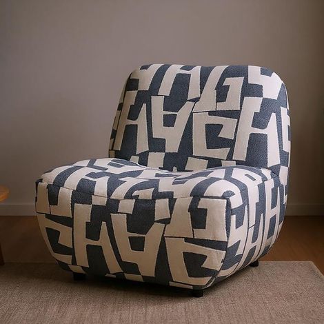 Fauteuil à formes géométriques 74x71x72 cm en tissu blanc et bleu