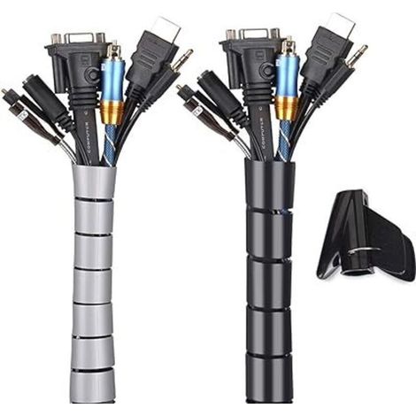 Noir et Gris, Cache Cable 2 Pack, Flexible Range 2x3M PE Câble Rangement Organisateur de Câble pour Ranger ou Cacher les câbles, Gaine pour câbles (2.8cm diamètre et 2.2cmdiamètre ) , Organisateur-PR (1/4)