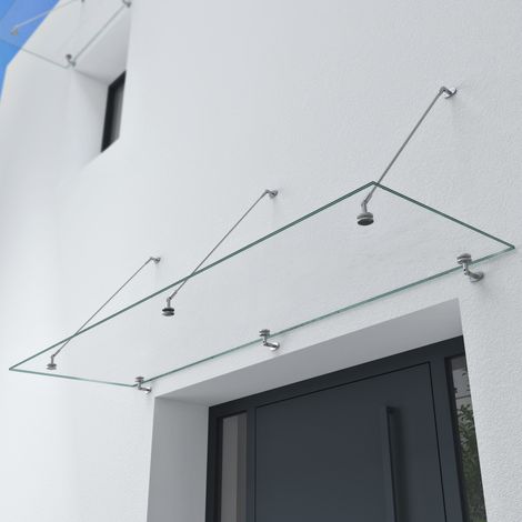 doporro® Vordach Überdachung VSG mit SGP Folie VDG02K Maße:90x200cm 3 Edelstahl Haltestangen Transparentes Glasvordach Regenschutz für Haustür (1/5)