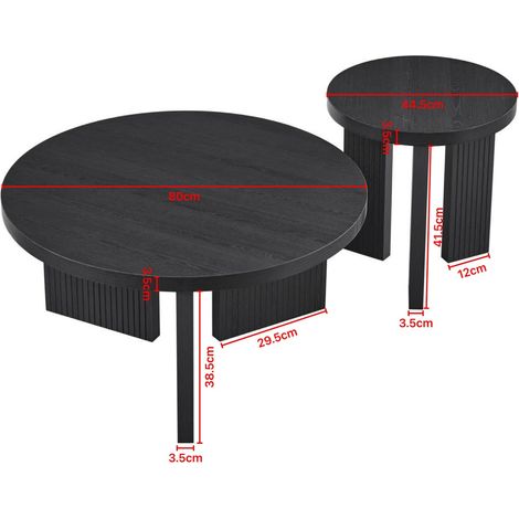 Set de 2 tables basses rondes 80x80x41,5 cm en MDF noir, gain de place pour salon – MEUBLIV (1/5)