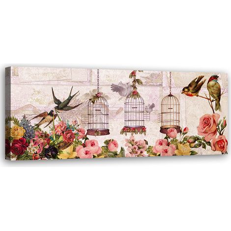 Tableau sur toile Oiseaux et fleurs 90x30 (1/5)