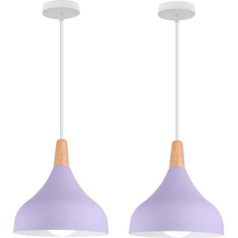 2x Lampadario a Sospensione Moderna E27 Lampada da Soffitto in Legna Metallo, Altezza Regolabile per Soggiorno Sala da Pranzo Camera (Viola)