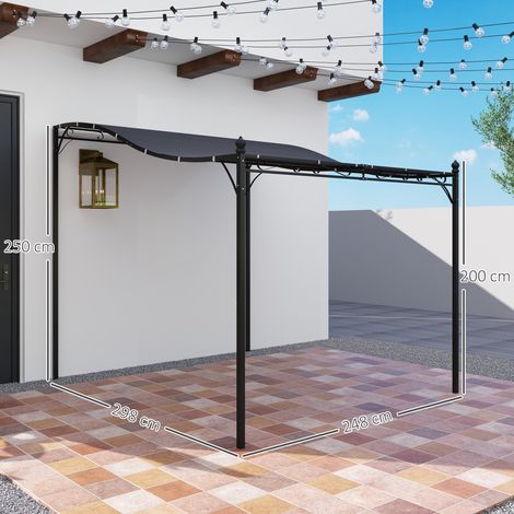 Pergola pavillon accolé, hydrofuge, autonome, 2,5x3x2,5m, gris foncé, protection solaire