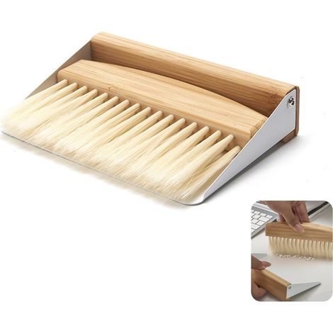 Ensemble balai de table et pelle à poussière, mini pelle et balayette, brosse de table magnétique en bois, brosse ramasse-miettes pour nettoyer la poussière et la saleté des tables (blanc, 15 (1/5)