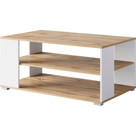 Mesa de centro Sarasota 187, Roble wotan + Blanco, 45x60x100cm, Diámetro: 0, Aglomerado laminado, Angular
