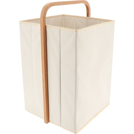 Cesto portabiancheria quadrato in poliestere con manici in bambù - naturale - Tendance (1/3)
