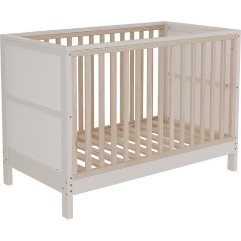Cuna bebé convertible 120x60 cm de madera de pino, 3 alturas, paneles para pintar, blanca (1/5)