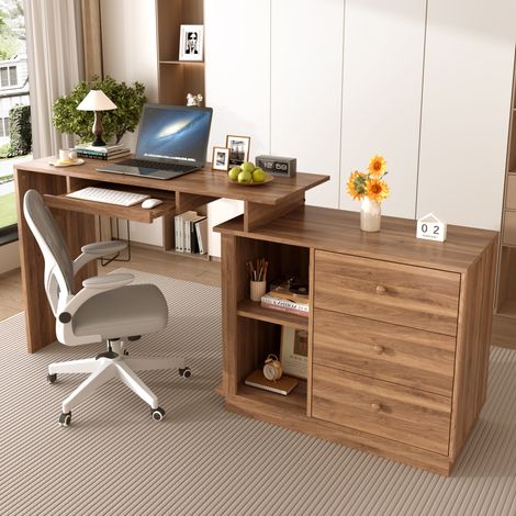 Bureau extensible 110x40x75,5 cm en MDF noyer, rangement gain de place pour bureau – MEUBLIV (1/5)