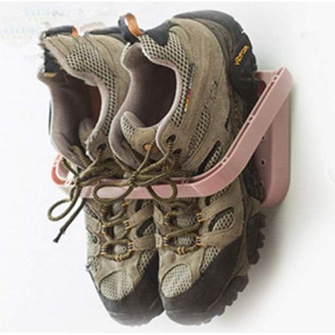 Étagère à chaussures en plastique, présentoir, organisateur, support mural, peu encombrant, pratique, stockage solide (rose) (1/5)